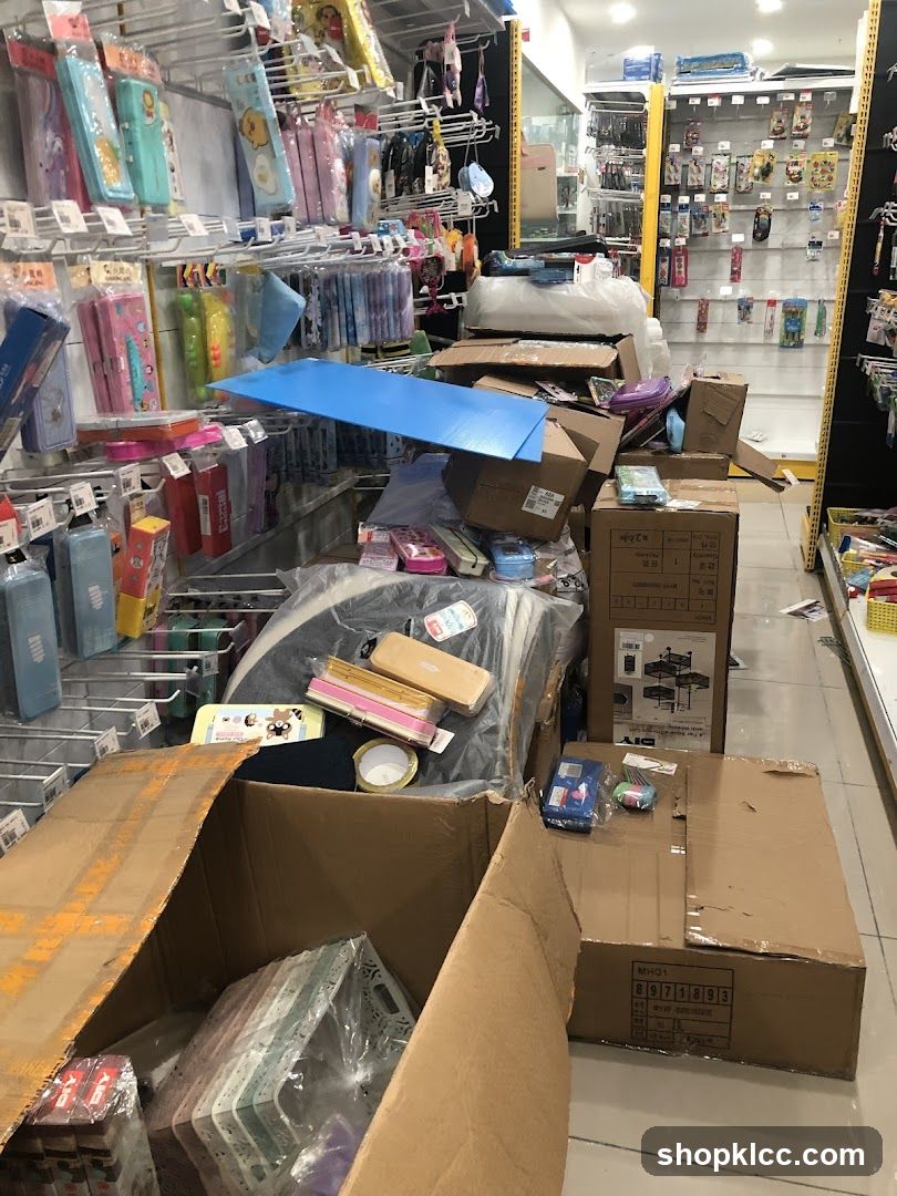 Messy retail store with merchandise