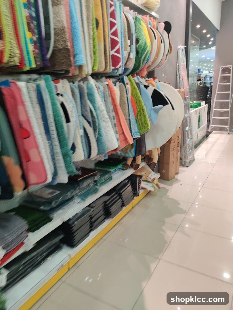 Store Aisles with Colorful Mats and Shelving