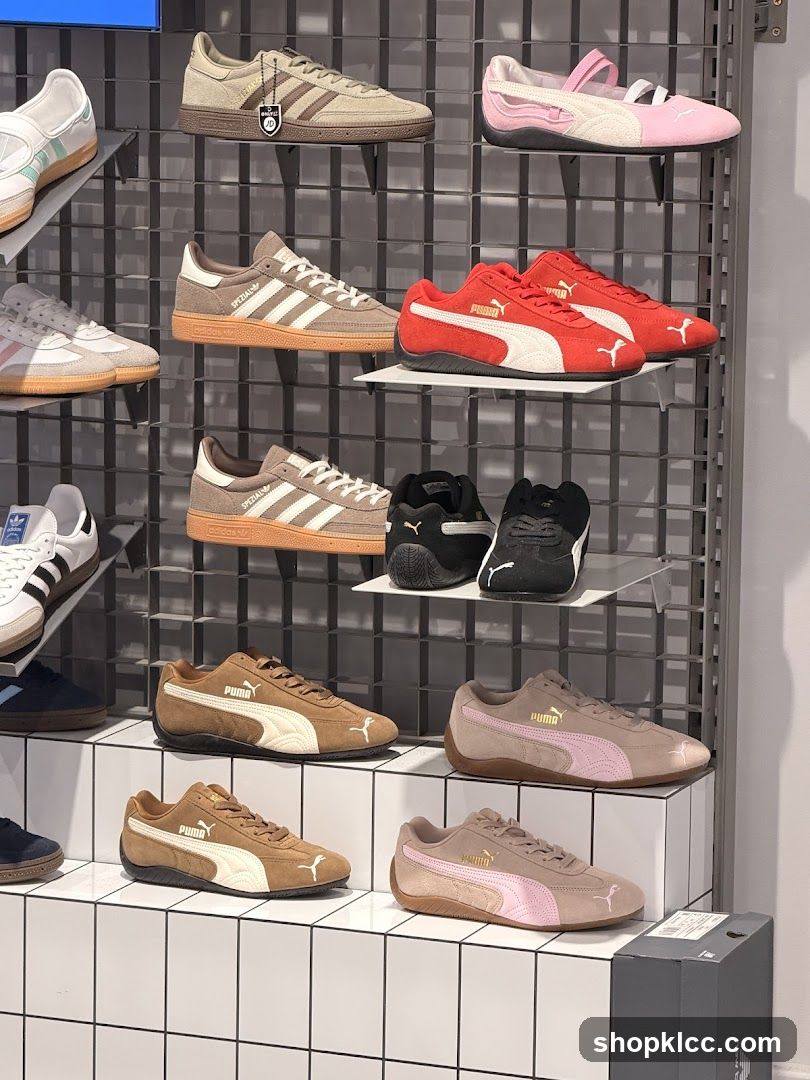 Assortment of athletic shoes on display