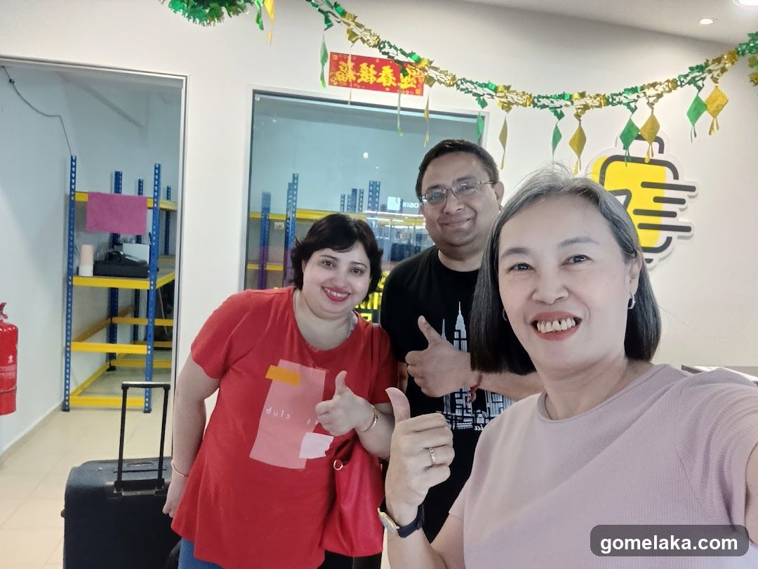 Group selfie inside a store