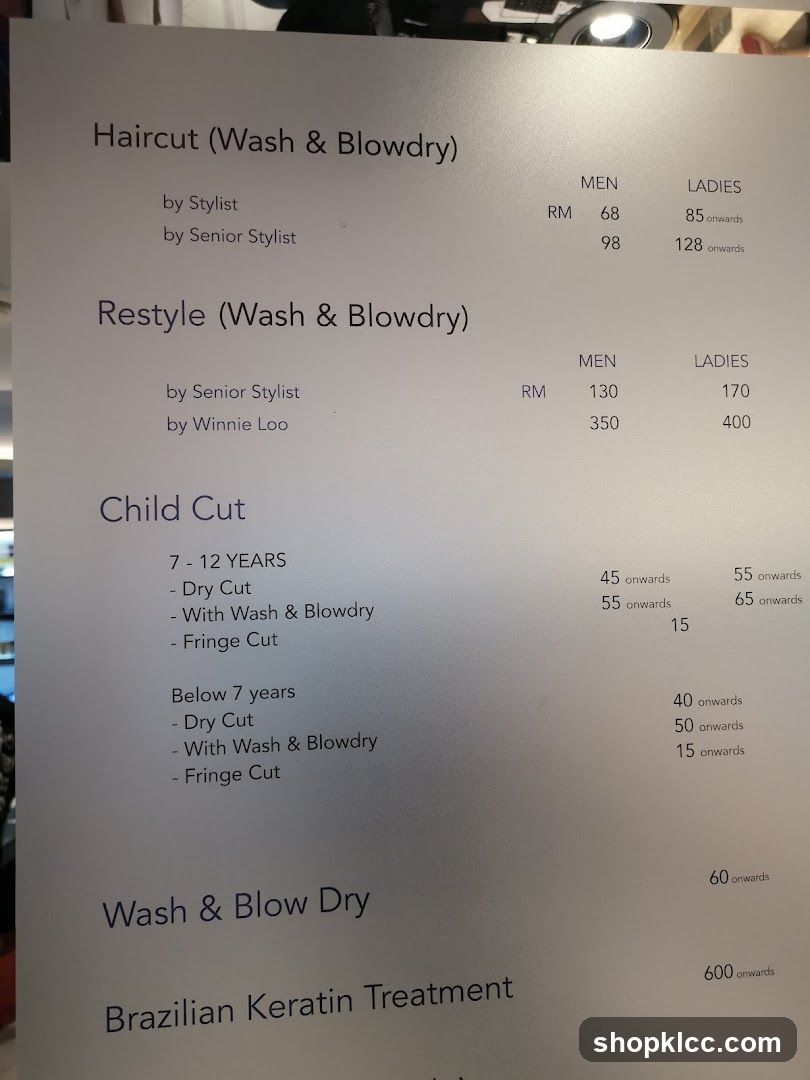 Hair and Beauty Services Menu
