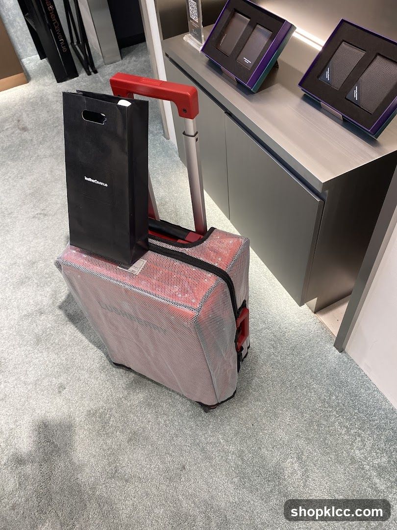 Luggage and shopping bag in a store