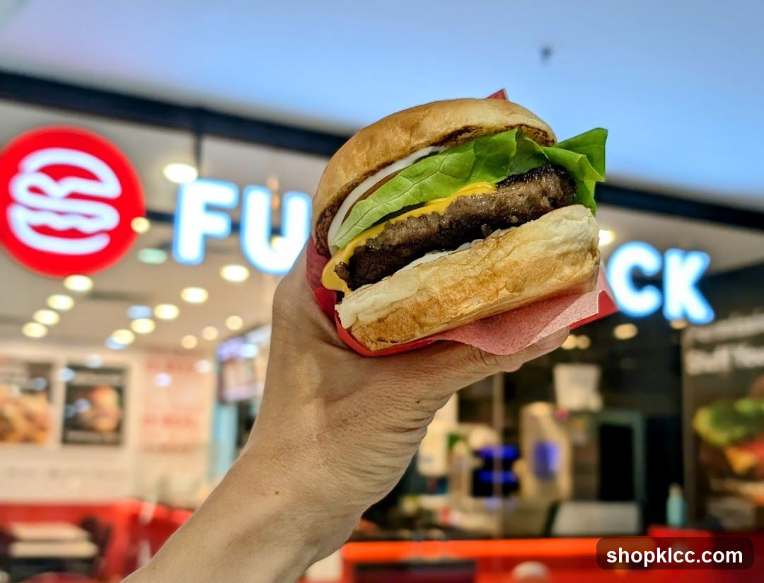 Burger in front of a restaurant