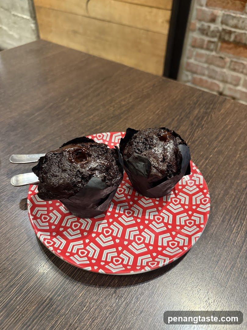 Chocolate Muffins on Red Plate
