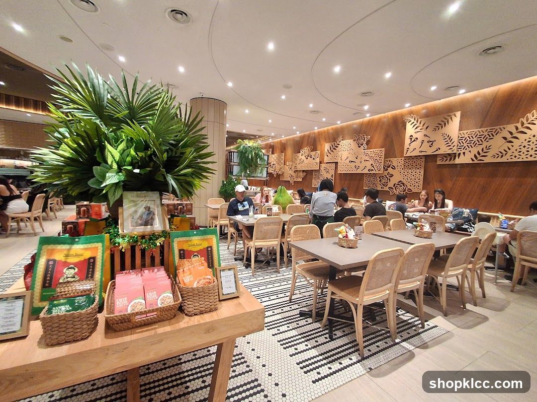 Interior of a modern dining space with product display