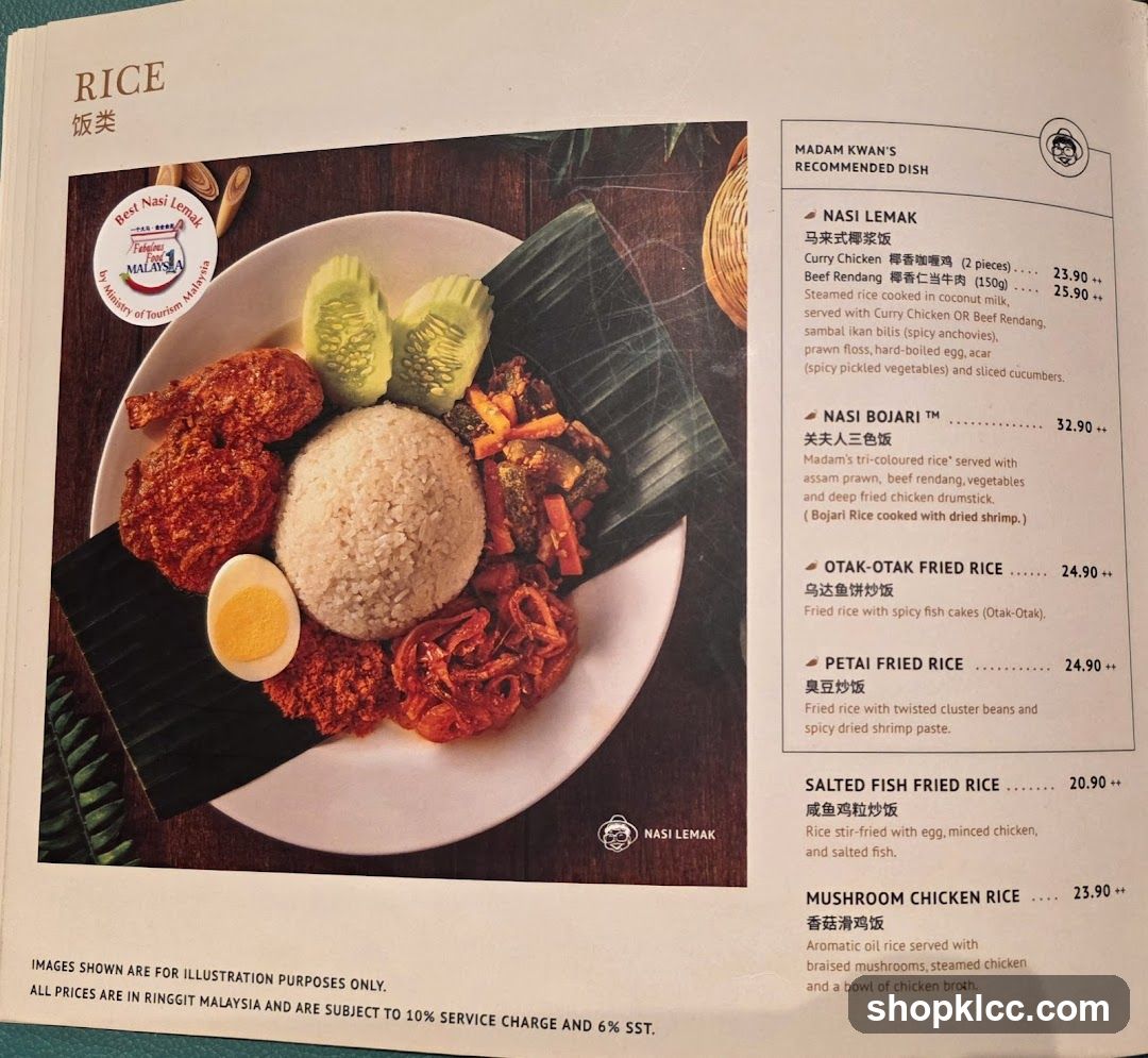 Madam Kwan's Recommended Dish Menu