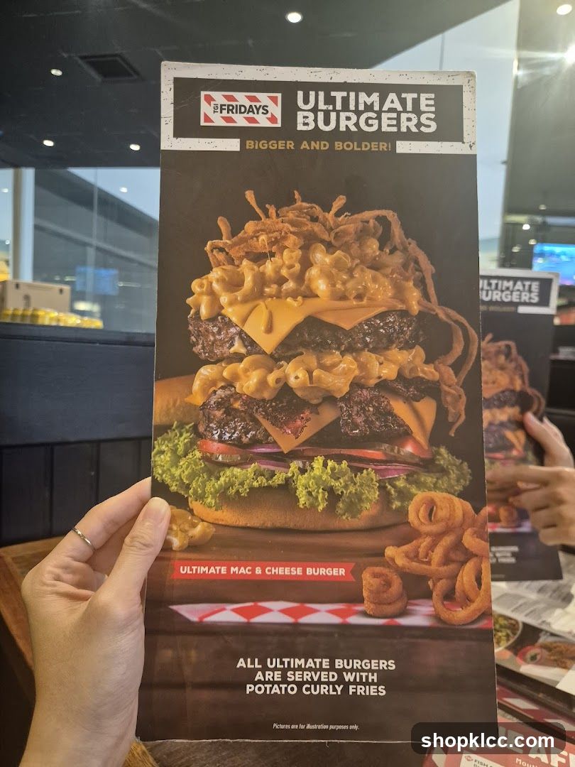 Fridays Ultimate Burgers Menu Display