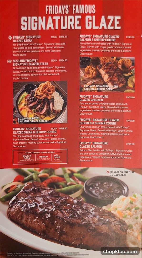 Fridays Famous Signature Glaze Menu