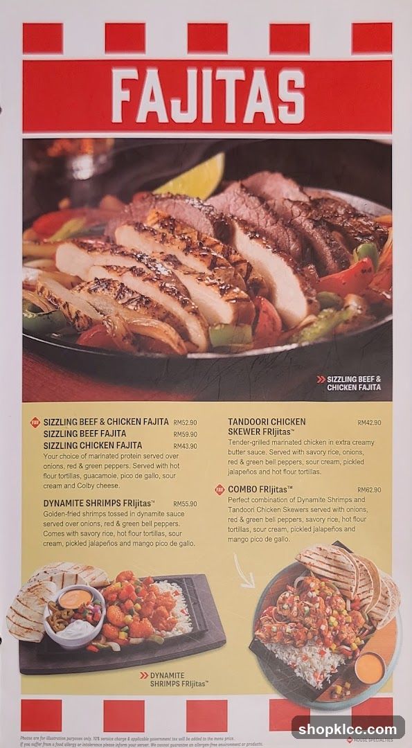 Fajitas Menu Page