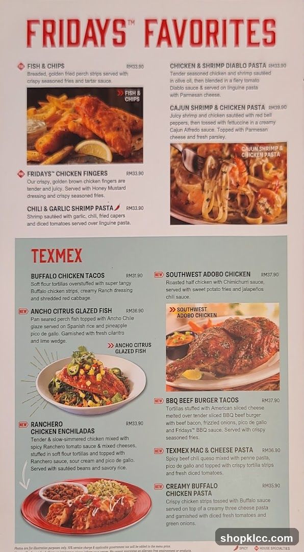 Fridays Favorites & TexMex Menu