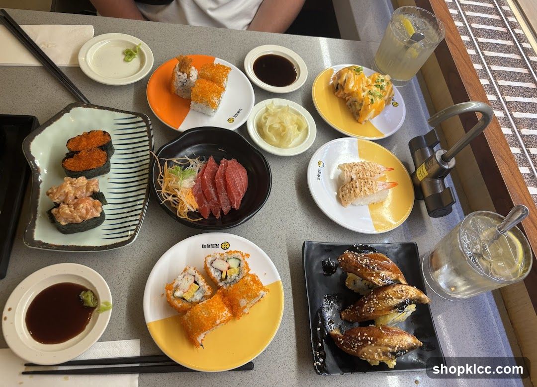 Assortment of Sushi and Drinks