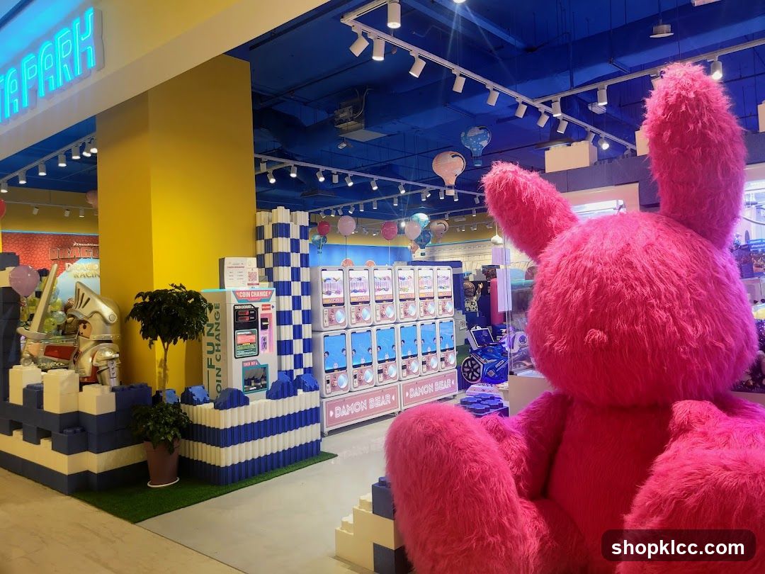 Playful Interior with Pink Bunny and Arcade Machines