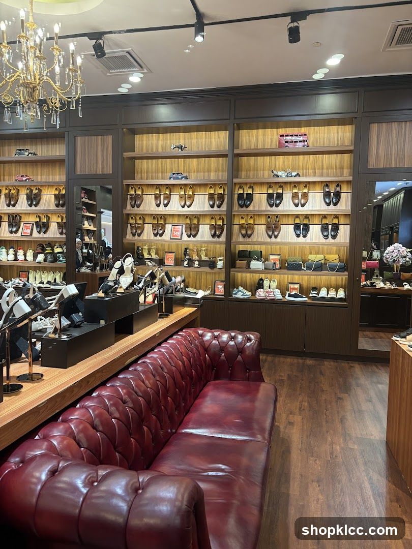 Shoe Store Interior with Display Shelves and Seating