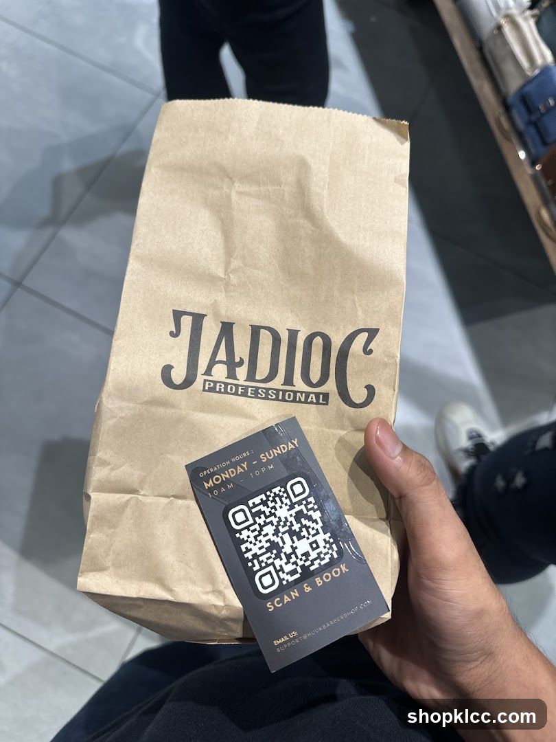 Brown paper bag with logo and QR code