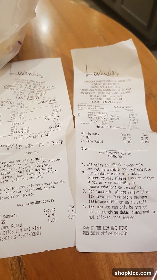 Lavender Receipts