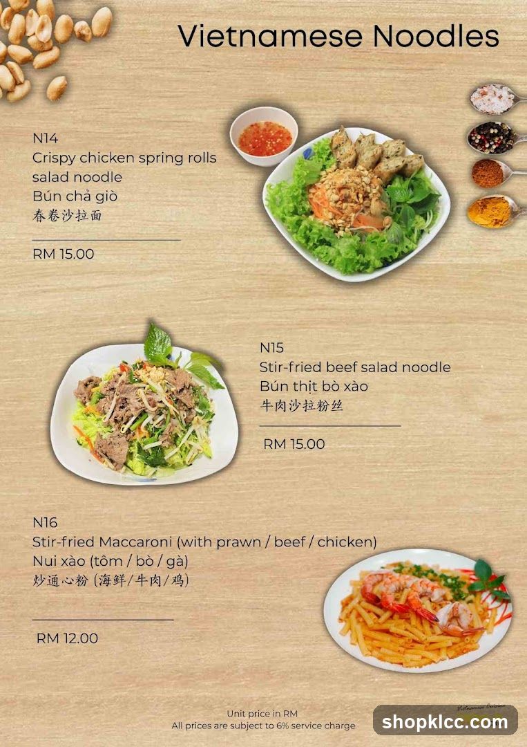 Vietnamese Noodles Menu