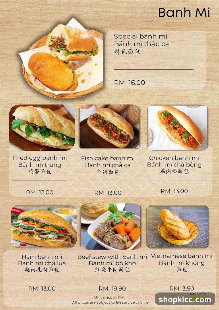 Banh Mi Menu