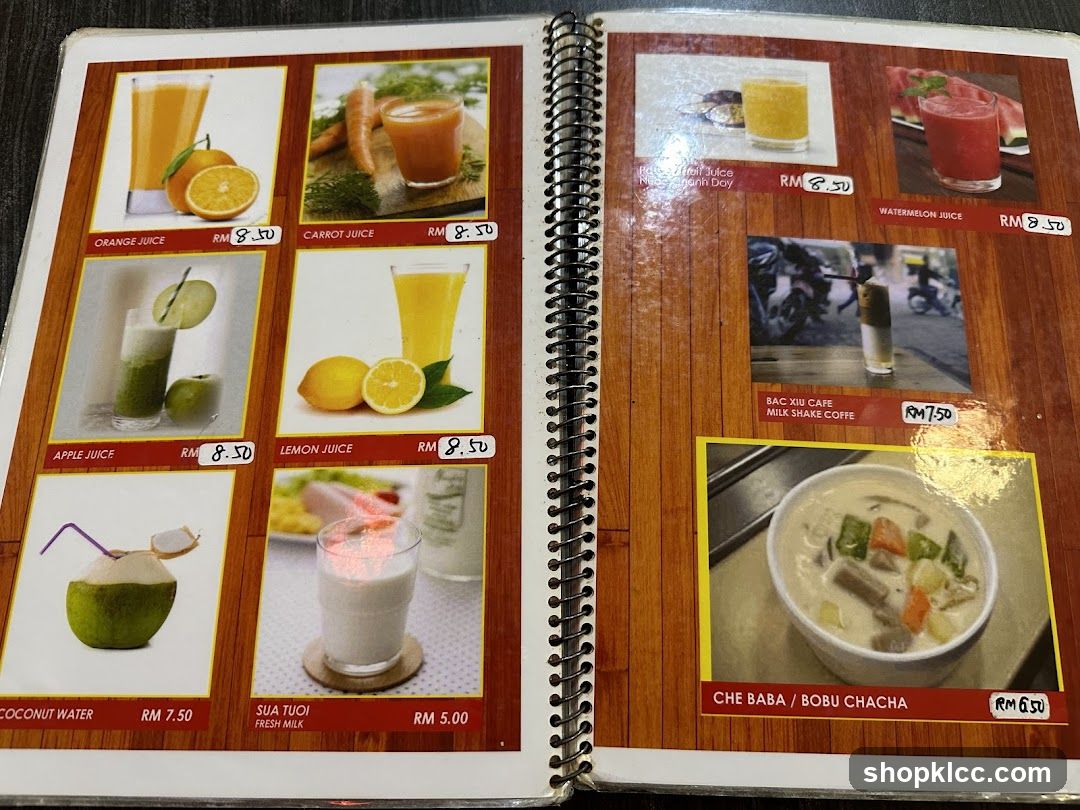 Juice and Drink Menu