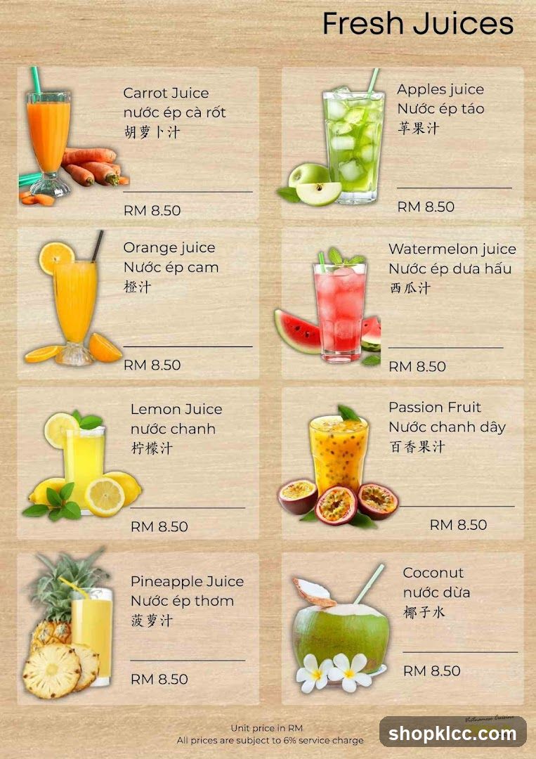 Fresh Juices Menu