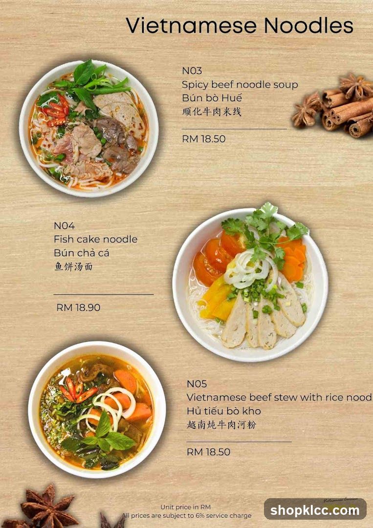 Vietnamese Noodles Menu