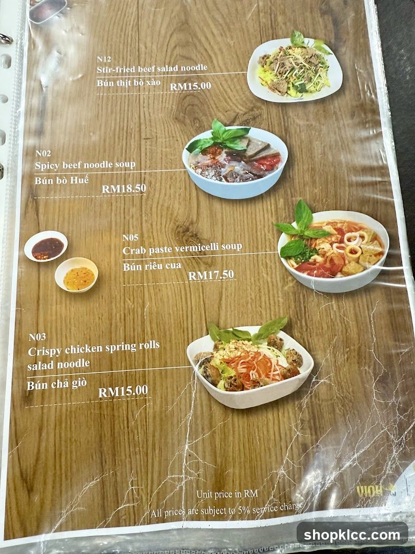 Bun Noodle Menu Page