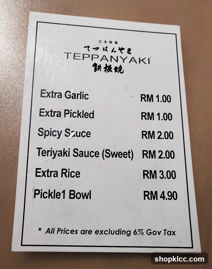 Teppanyaki Menu