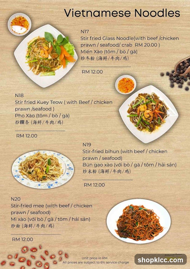 Vietnamese Noodles Menu