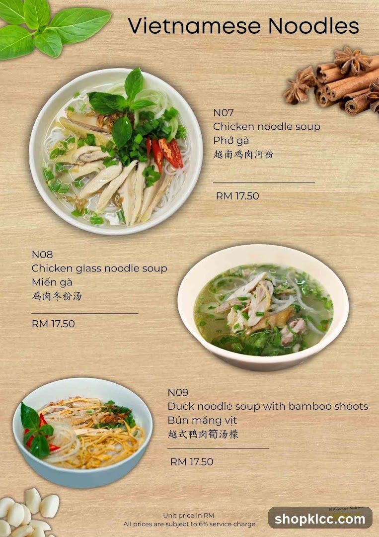 Vietnamese Noodles Menu