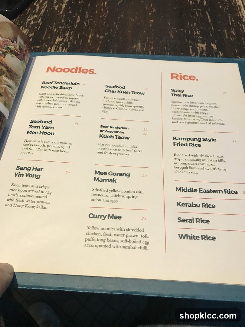 Noodles and Rice Menu