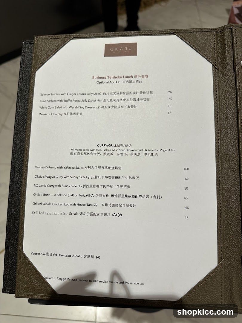 Okaju Business Teishoku Lunch Menu