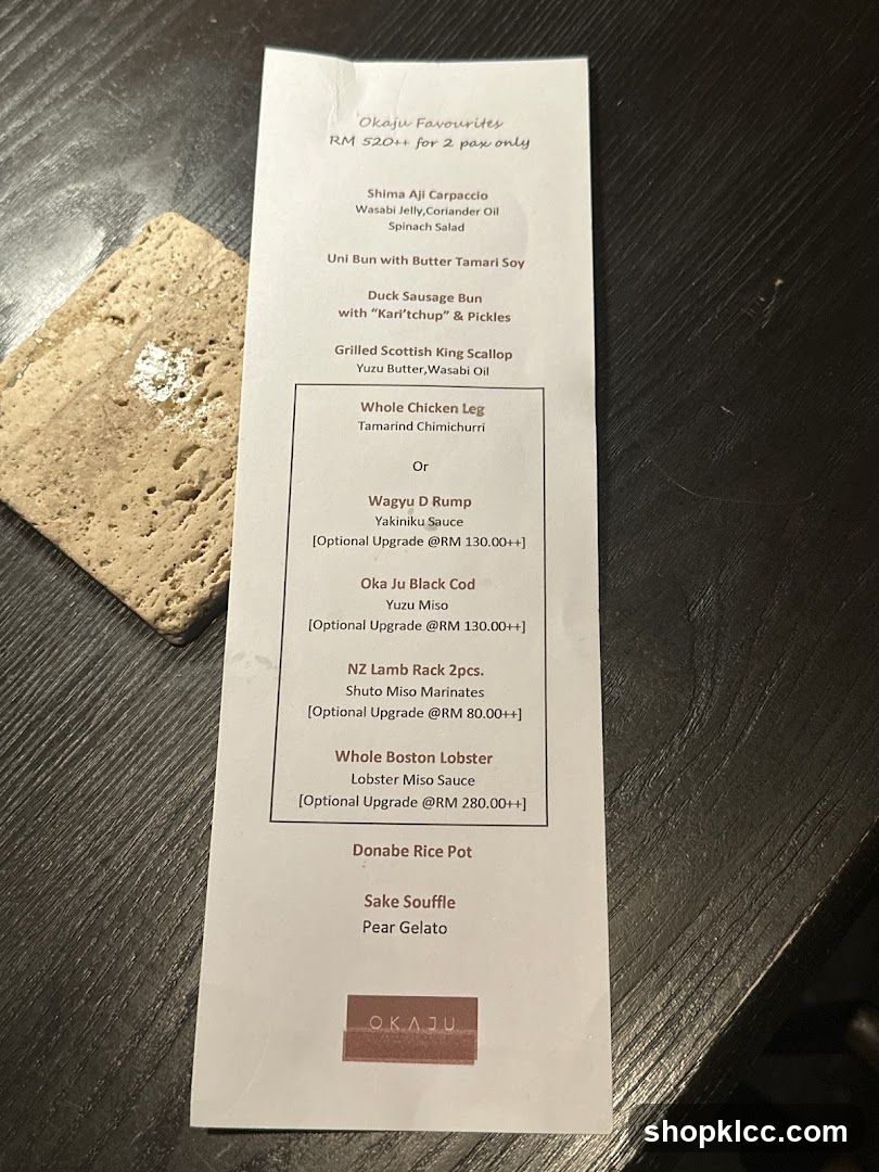 OkaJu Favourites Menu