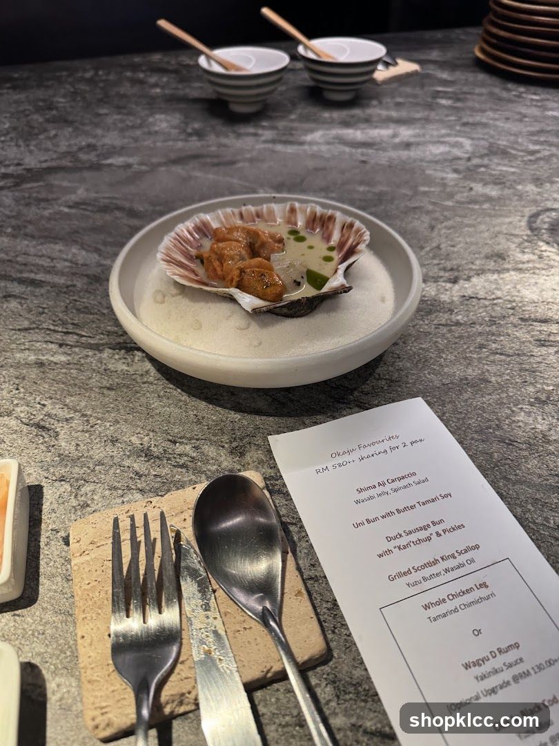 Dining Table Setting with Shellfish Dish and Menu Card