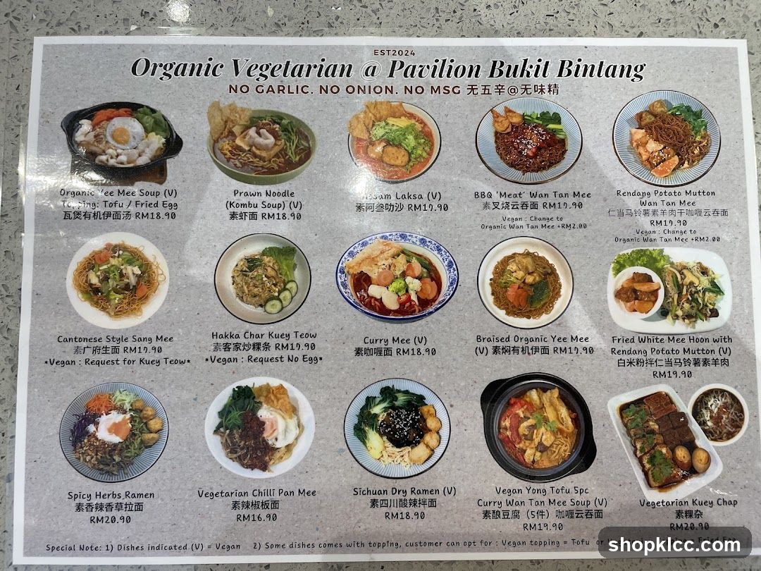 Organic Vegetarian a Pavilion Bukit Bintang Menu