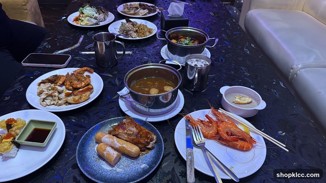 Dining Table with Seafood and Hot Pot