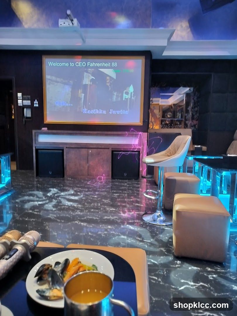 Karaoke Room Interior with Food and Drink