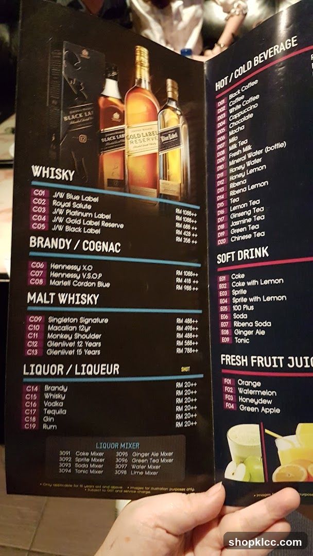 Alcohol and Beverage Menu