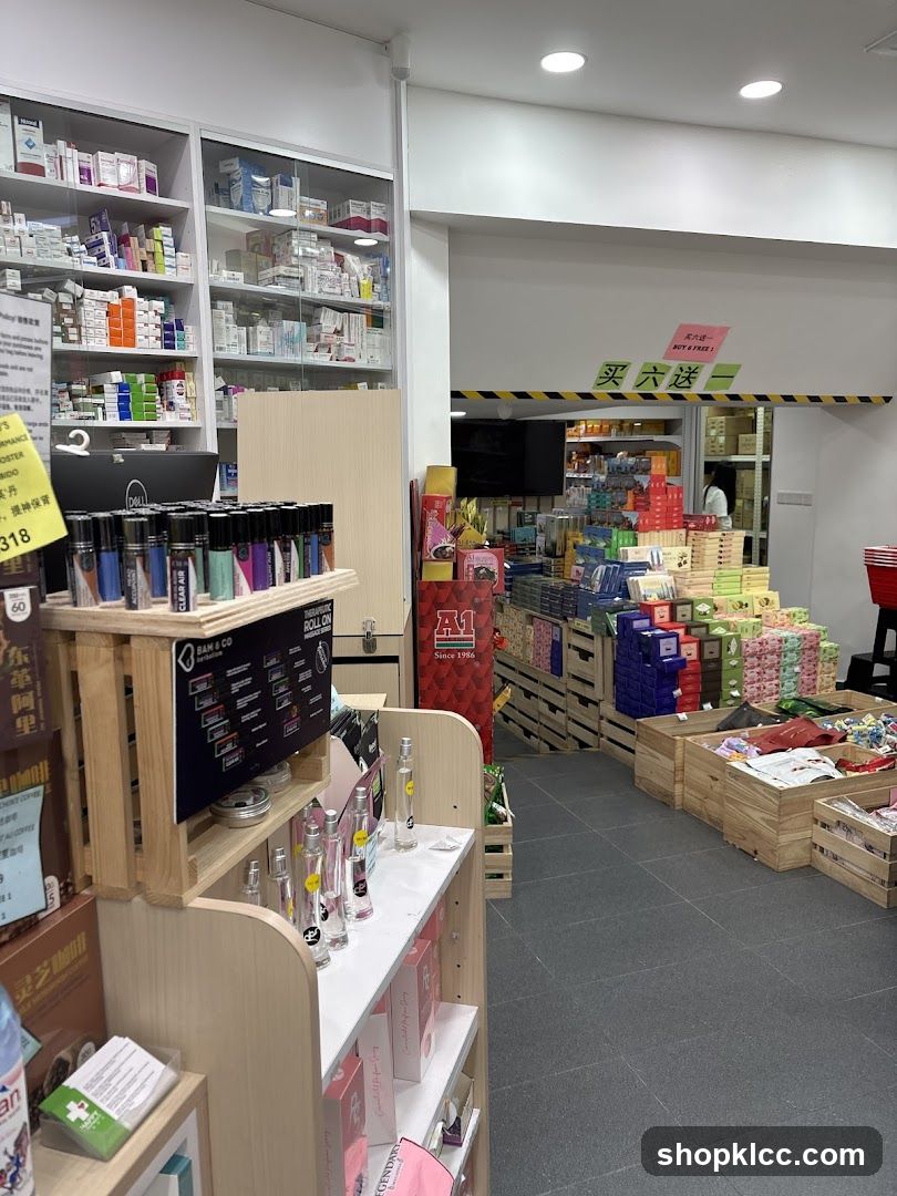 Interior of a retail store with shelves and products