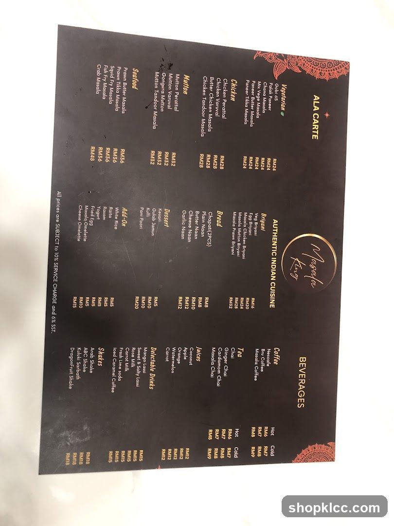 Authentic Indian Cuisine Menu