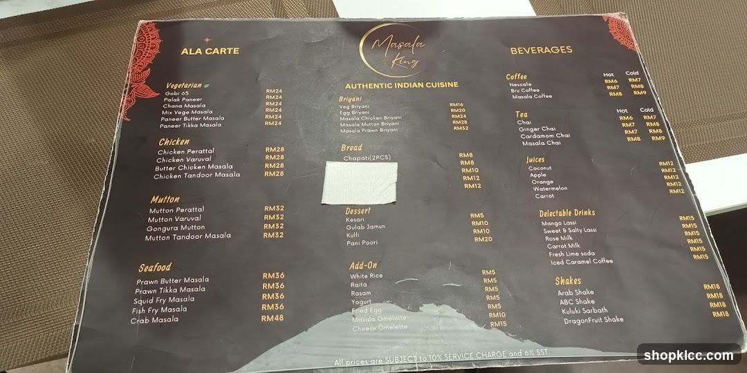 Masala King Menu
