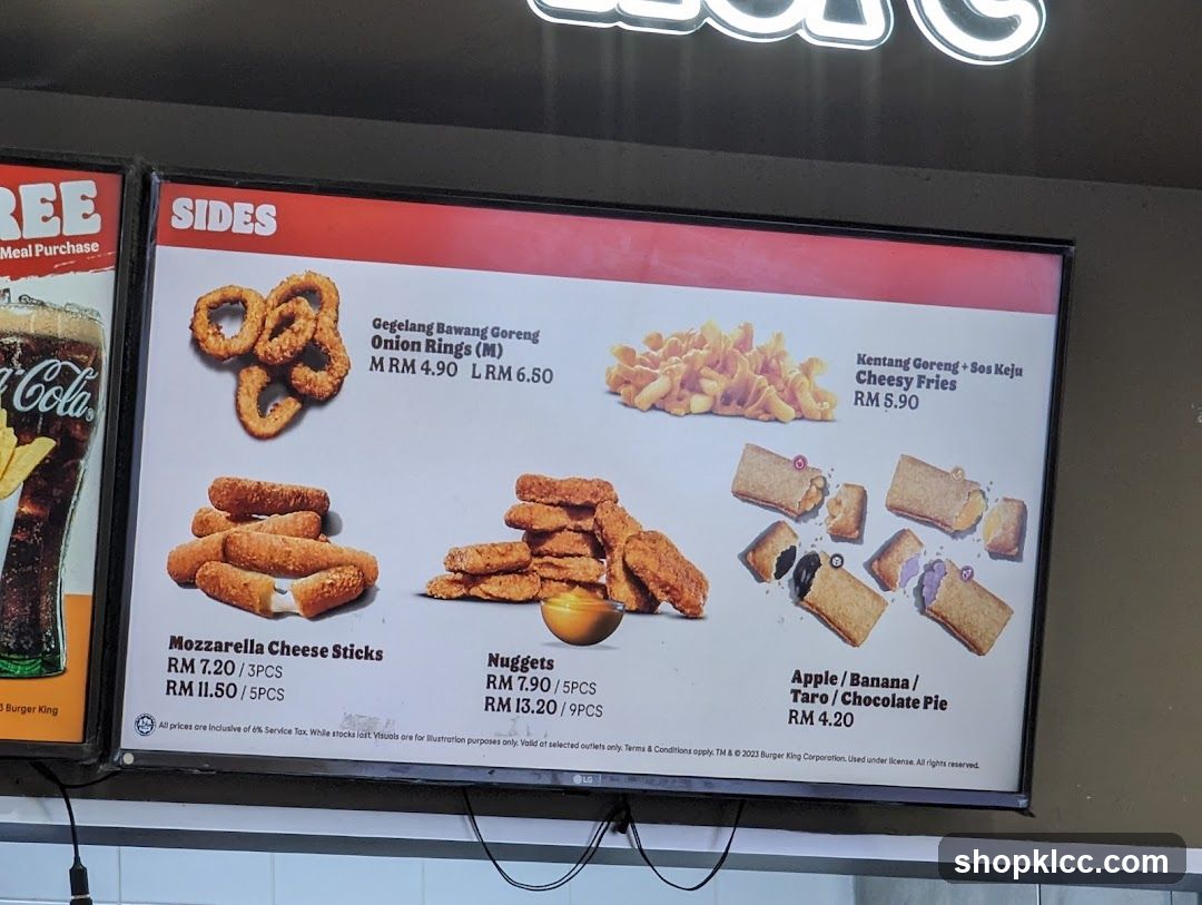 Burger King Sides Menu Board