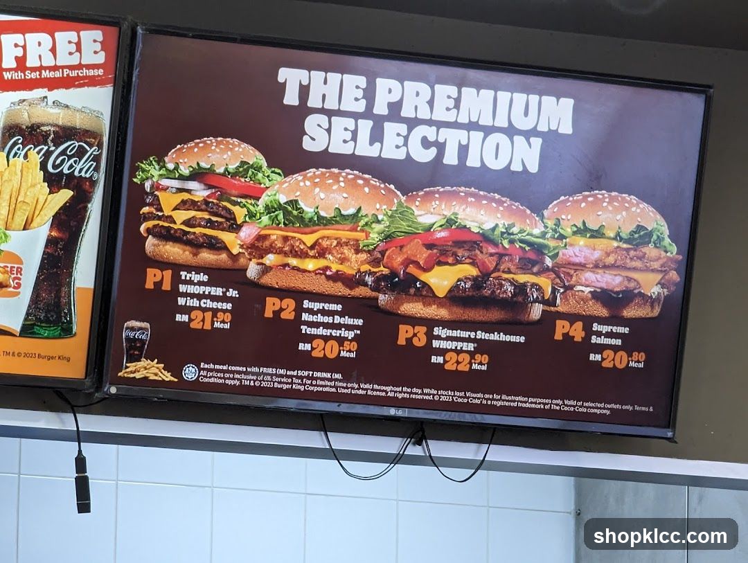 Burger King Premium Selection Menu Display