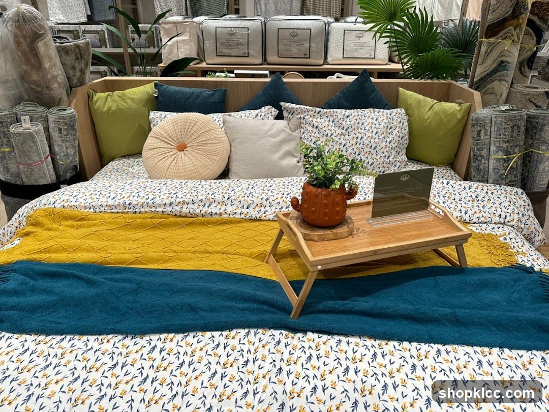 Bedding display with decorative items