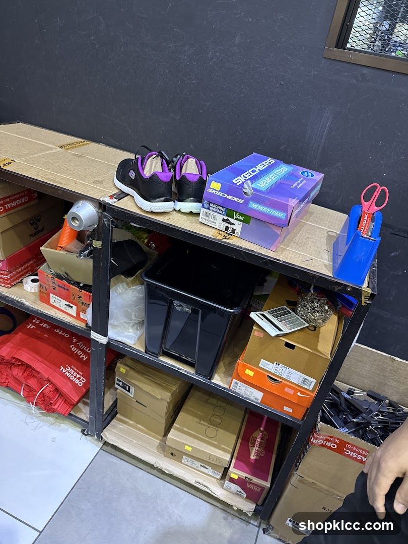 Shoes and Boxes on Shelves