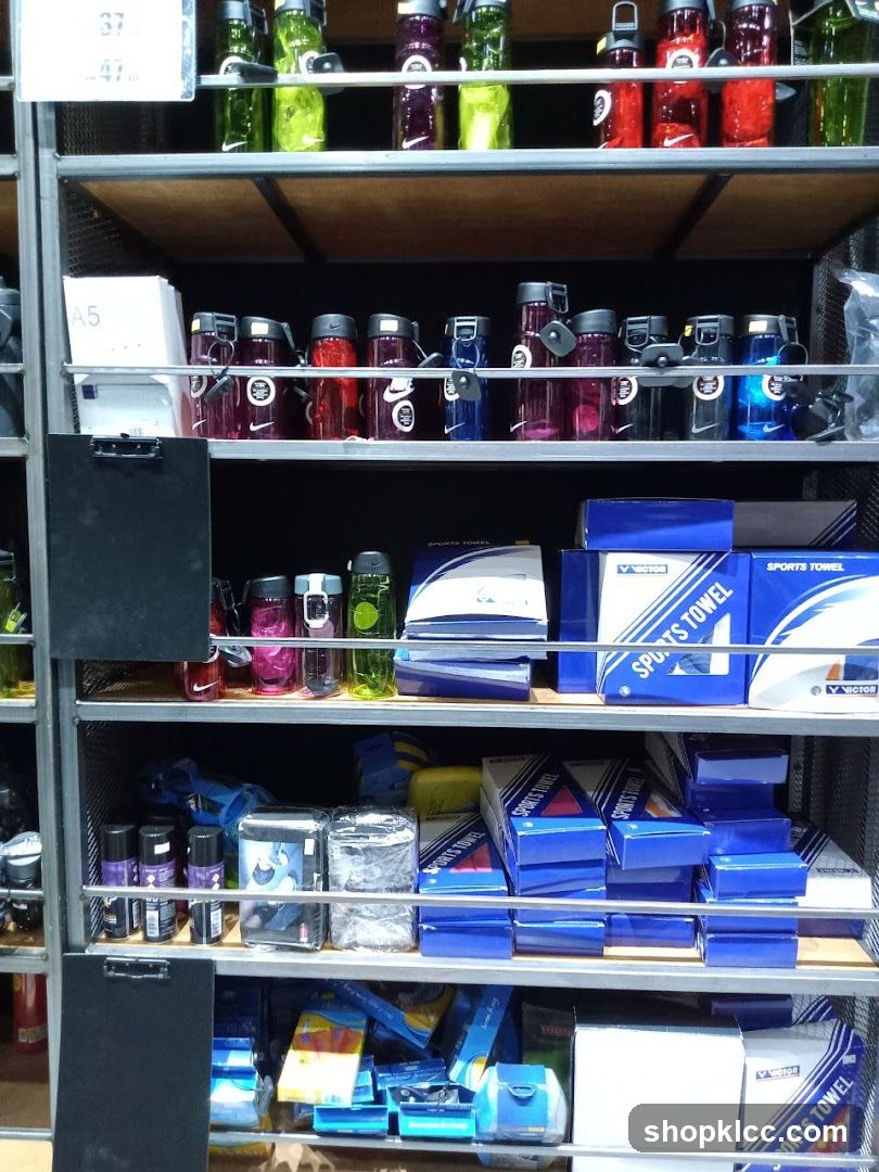 Sports Bottles and Towels on Shelves