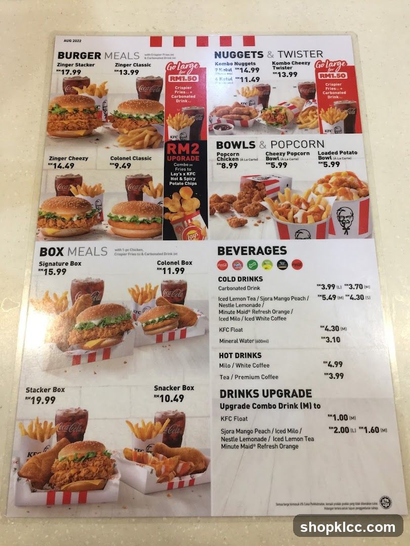 KFC Menu - AUG 2022