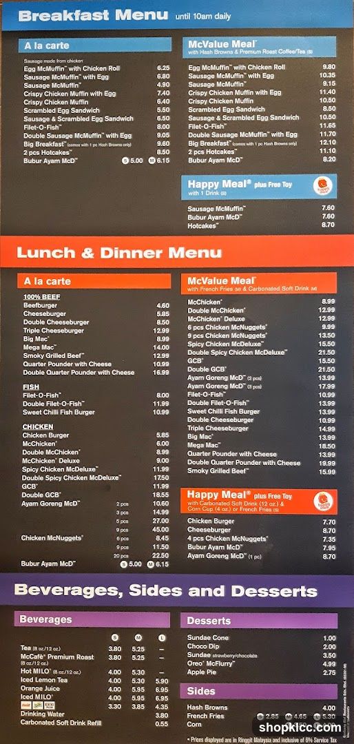 Breakfast, Lunch & Dinner Menu
