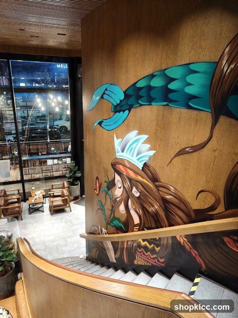 Interior with mural and shop view