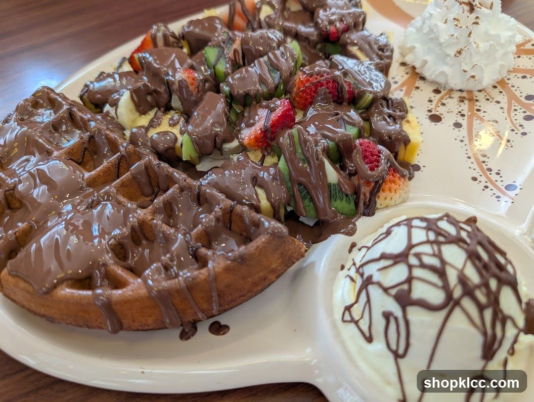 Chocolate Waffle with Fruits and Ice Cream