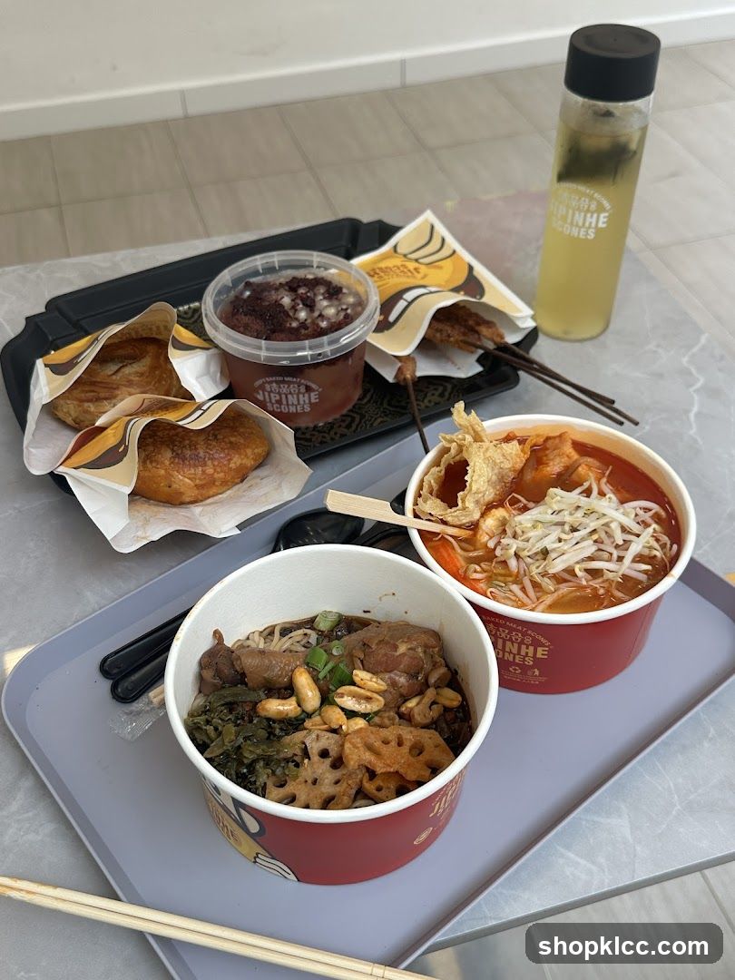 Food Tray with Bowls and Drinks