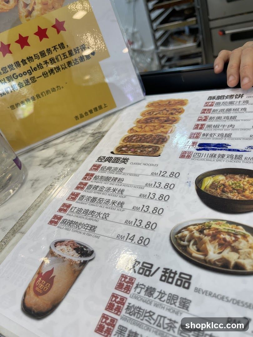 Restaurant Menu with Noodles and Desserts